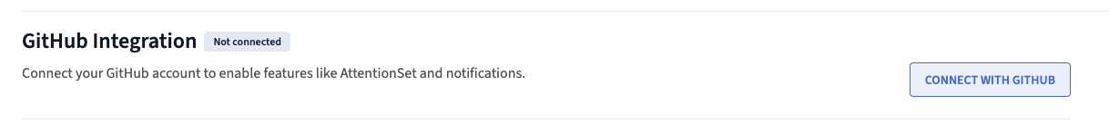 The GitHub Integration card in Aviator settings, badged Not connected, with a Connect with GitHub button on the right