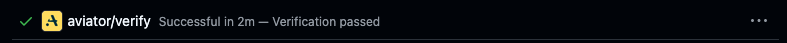 The aviator/verify check on a pull request, reading Successful in 2m, Verification passed